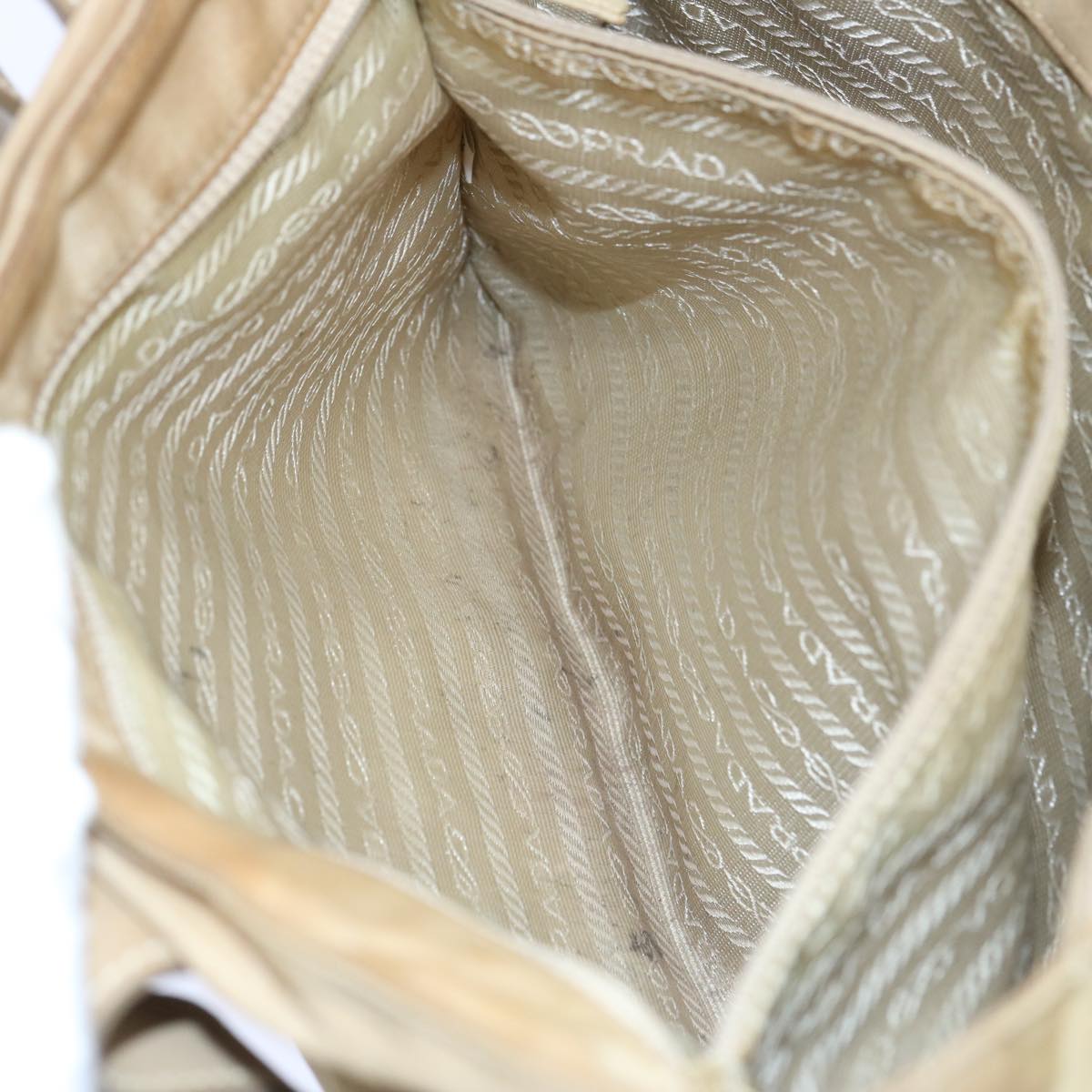 PRADA Tote Bag Nylon Beige Auth bs11689