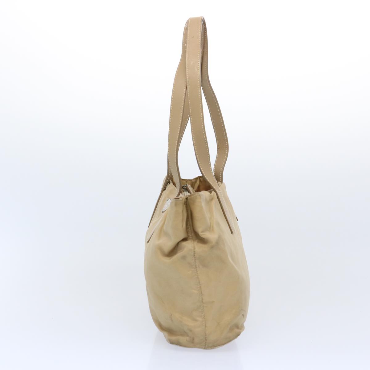 PRADA Tote Bag Nylon Beige Auth bs11689