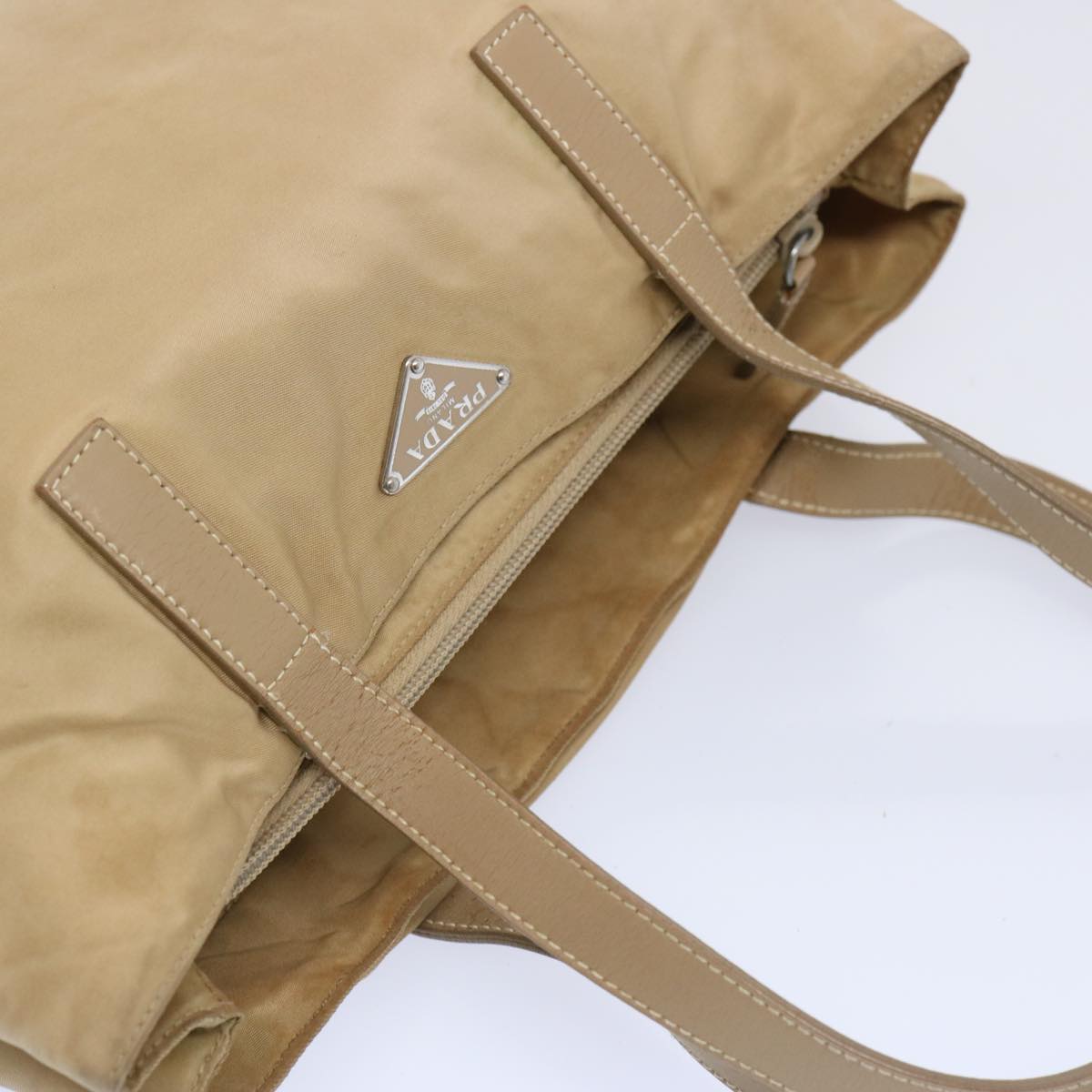 PRADA Tote Bag Nylon Beige Auth bs11689