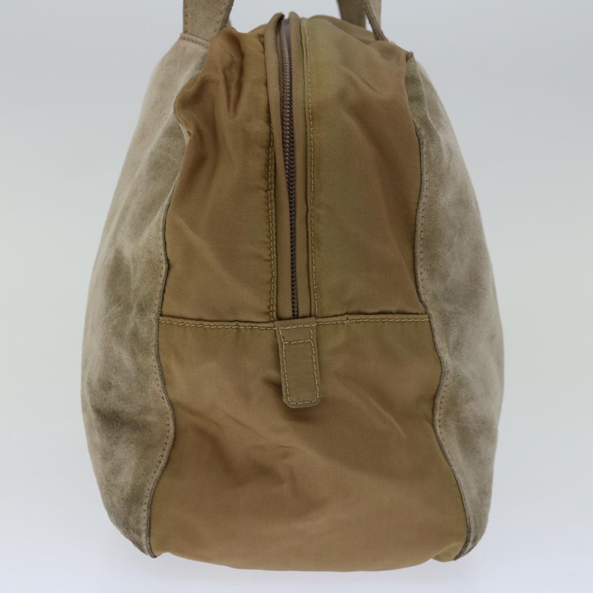 PRADA Hand Bag Suede Beige Auth bs12252