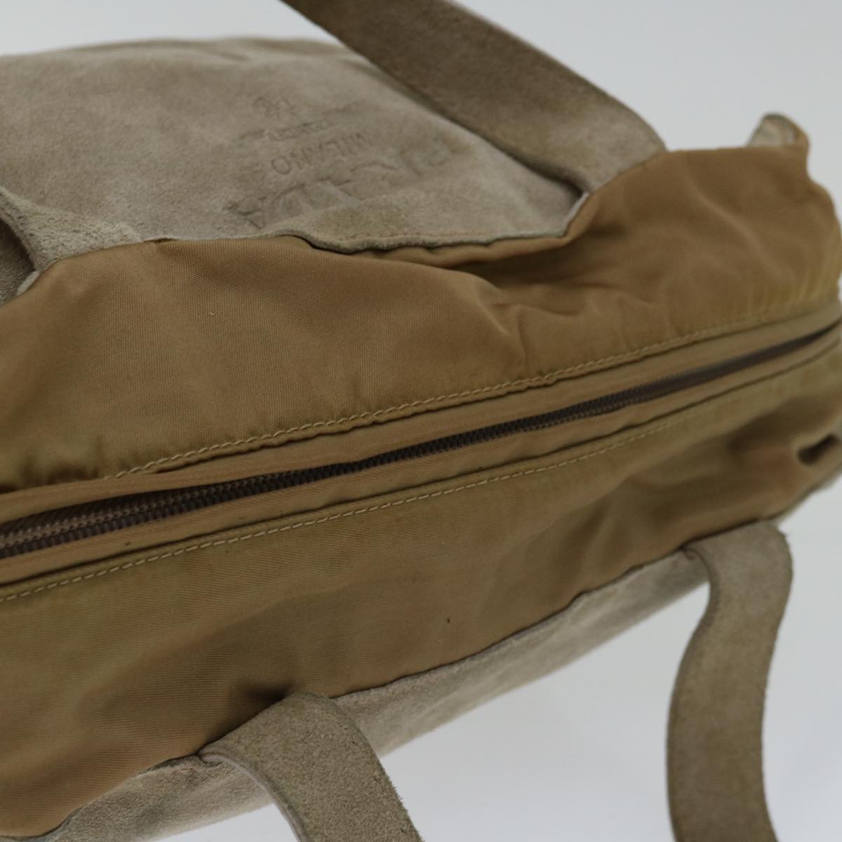 PRADA Hand Bag Suede Beige Auth bs12252