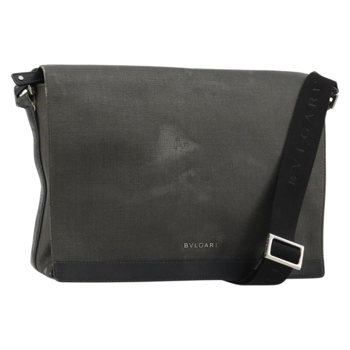 BVLGARI Shoulder Bag PVC Canvas Black Auth bs12281