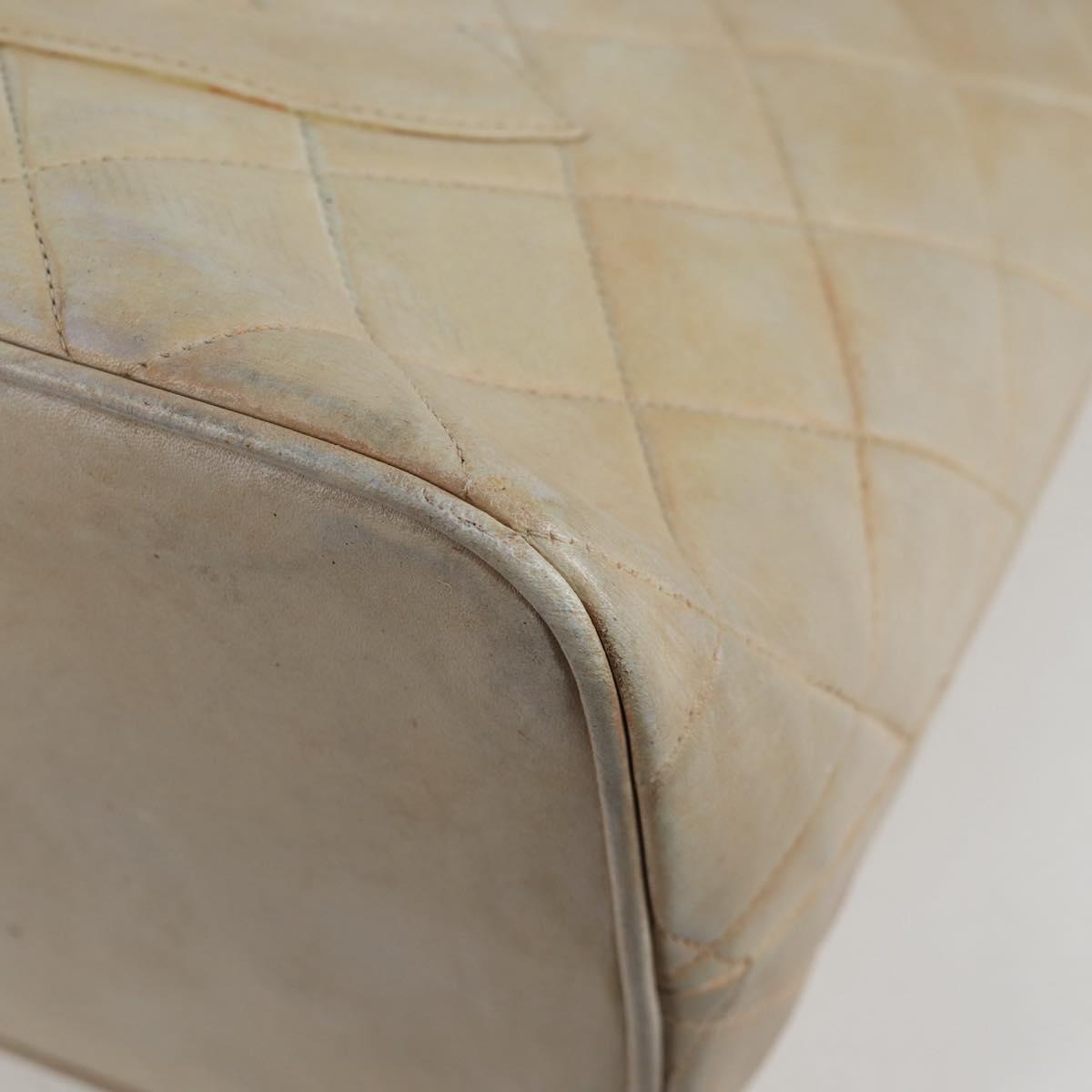 CHANEL Tote Bag Lamb Skin Beige CC Auth bs12535