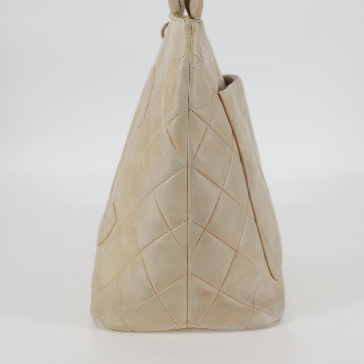 CHANEL Tote Bag Lamb Skin Beige CC Auth bs12535