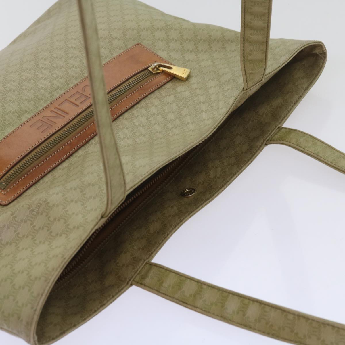 CELINE Macadam Canvas Tote Bag Beige Auth bs12760