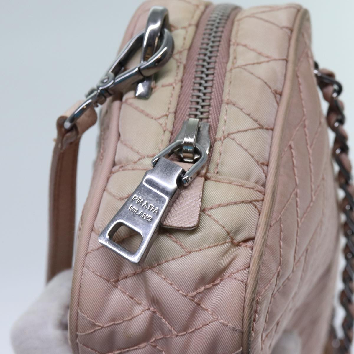 PRADA Quilted Hand Bag Nylon 2way Pink Auth bs13603