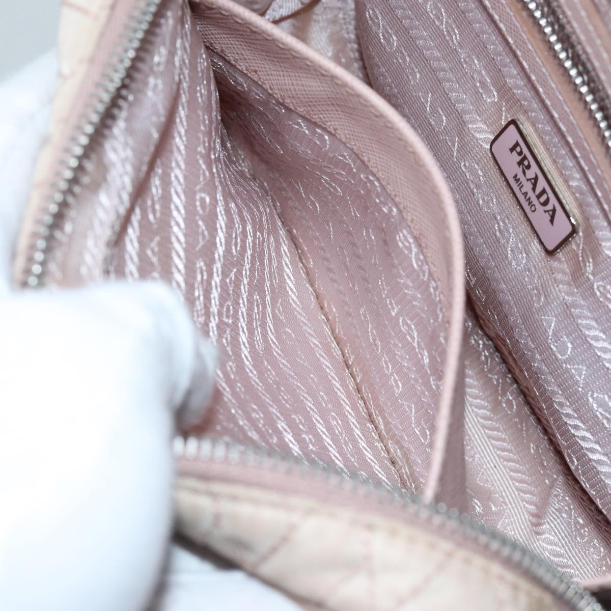 PRADA Quilted Hand Bag Nylon 2way Pink Auth bs13603