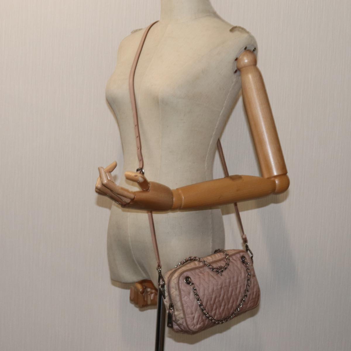 PRADA Quilted Hand Bag Nylon 2way Pink Auth bs13603