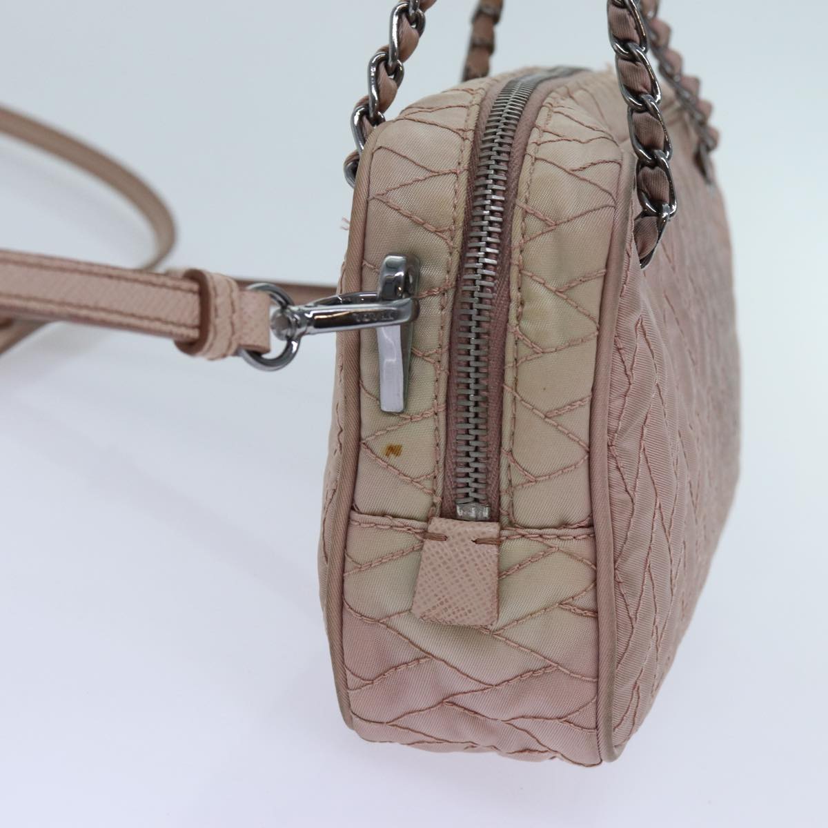 PRADA Quilted Hand Bag Nylon 2way Pink Auth bs13603