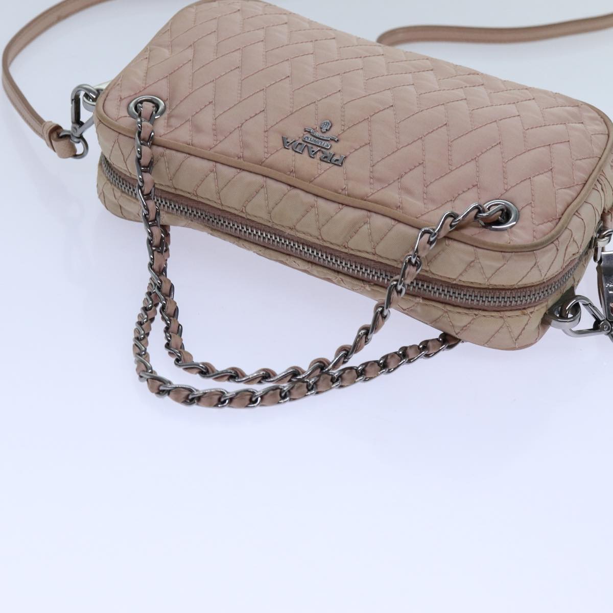 PRADA Quilted Hand Bag Nylon 2way Pink Auth bs13603