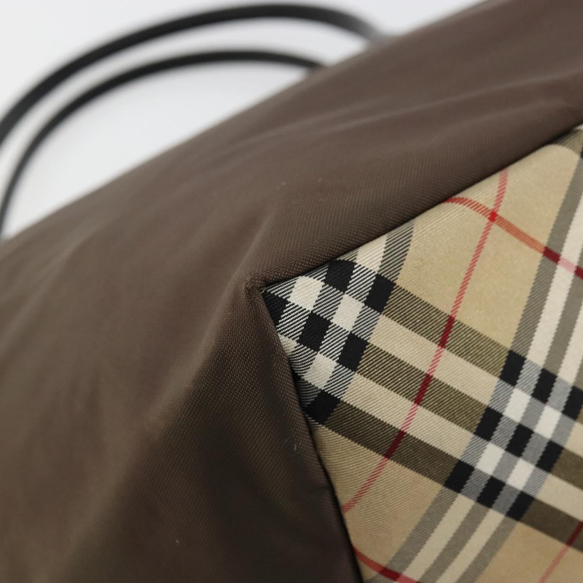 Burberrys Nova Check Blue Label Hand Bag Nylon Brown Black Auth bs13689