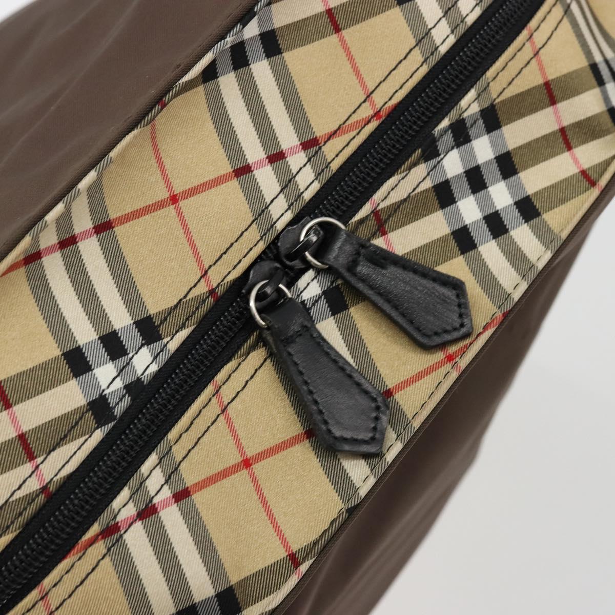 Burberrys Nova Check Blue Label Hand Bag Nylon Brown Black Auth bs13689