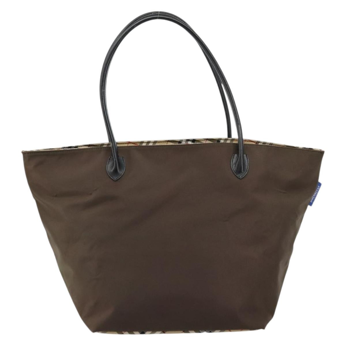 Burberrys Nova Check Blue Label Hand Bag Nylon Brown Black Auth bs13689
