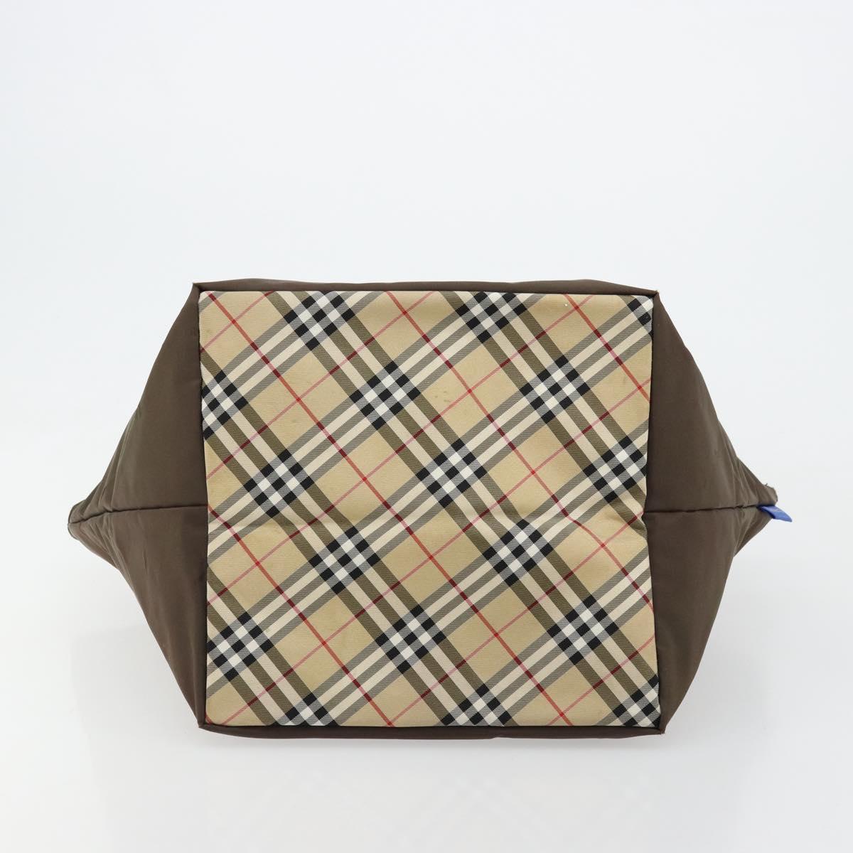 Burberrys Nova Check Blue Label Hand Bag Nylon Brown Black Auth bs13689