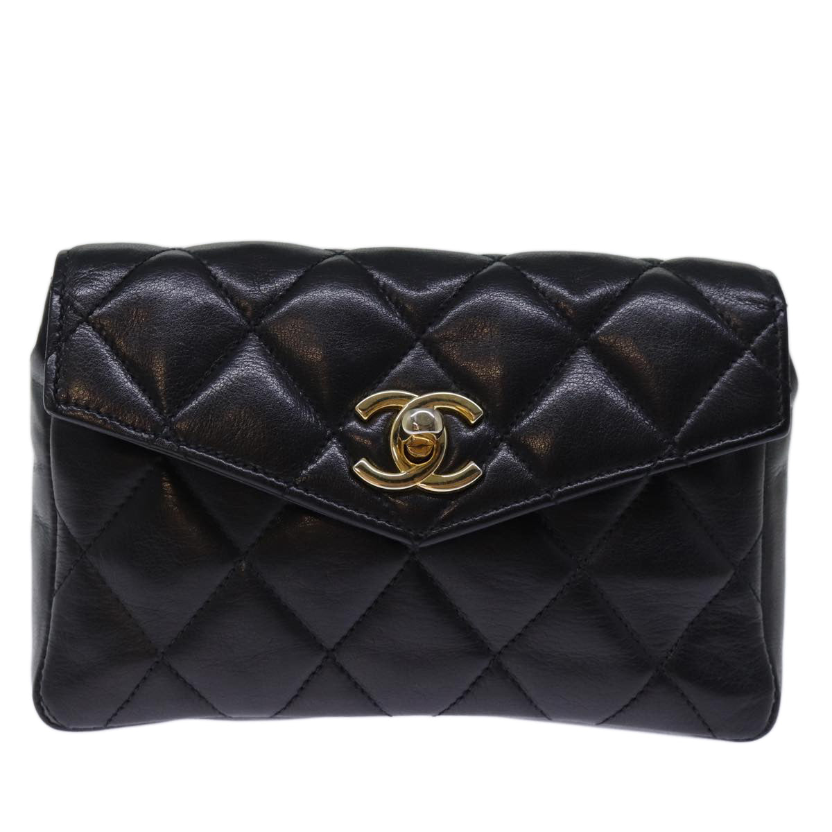 CHANEL Matelasse Turn Lock Waist bag Leather Black CC Auth bs13970