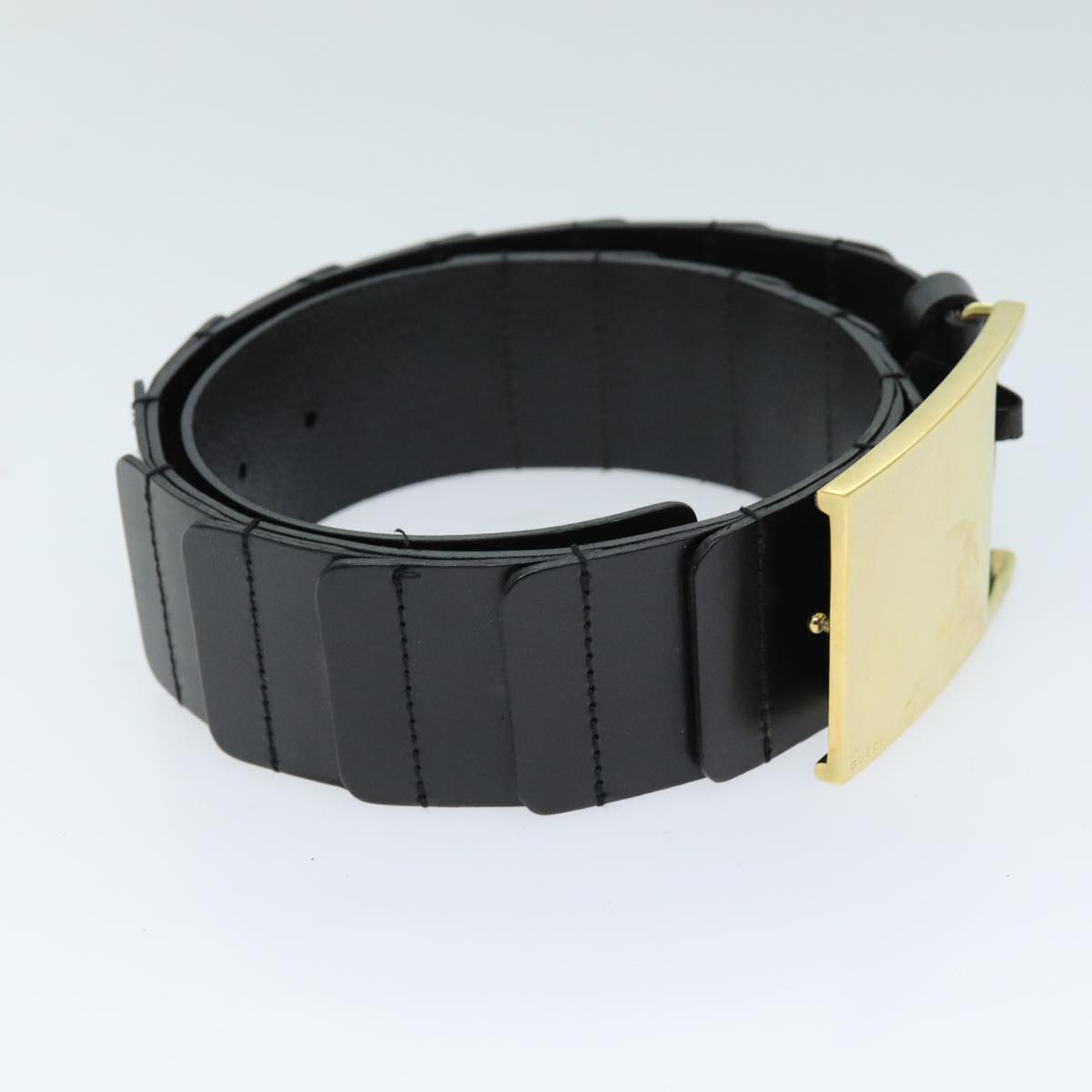 GUCCI Belt Leather 26.8""""""""-28.7"""""""" Black Auth bs13972