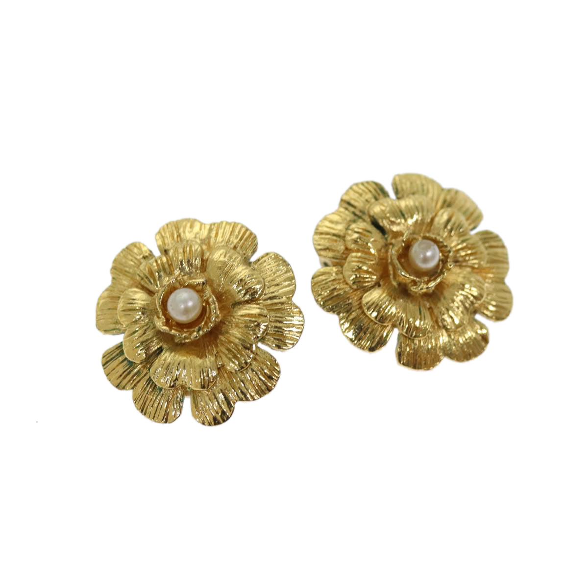 CHANEL Earring metal Gold CC Auth bs13981