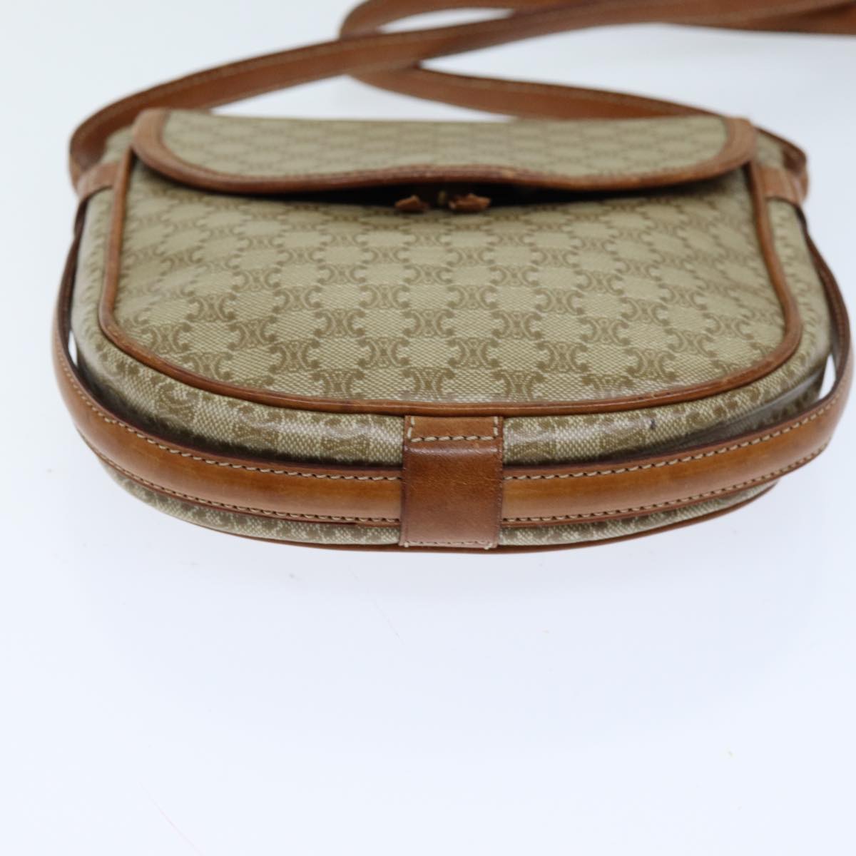 CELINE Macadam Canvas Shoulder Bag Beige Auth bs14377