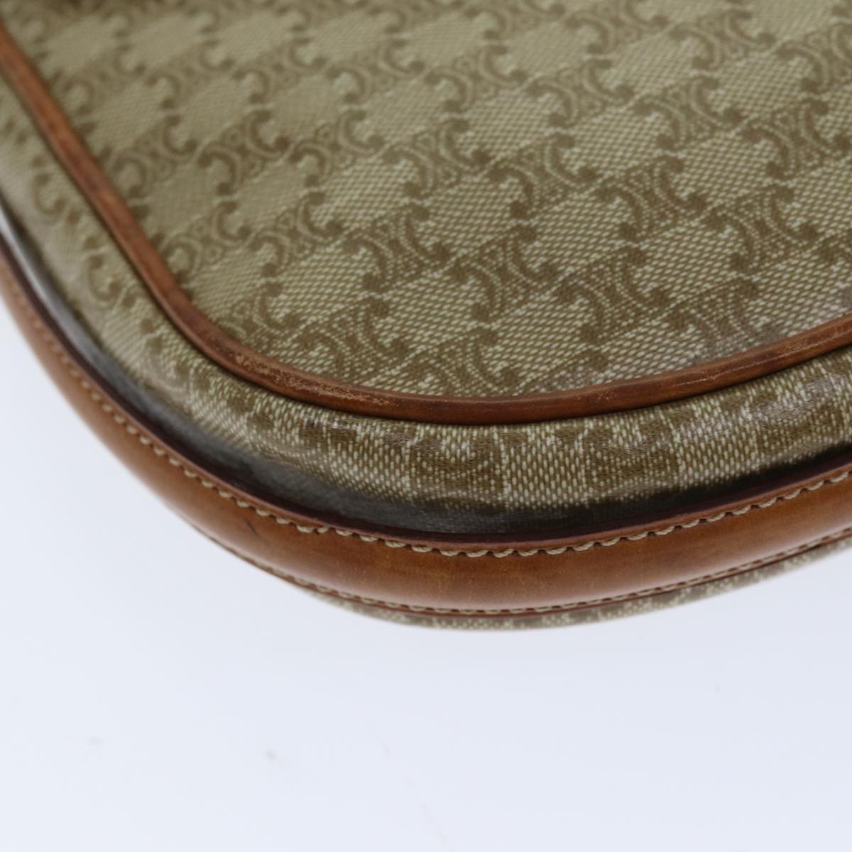 CELINE Macadam Canvas Shoulder Bag Beige Auth bs14377