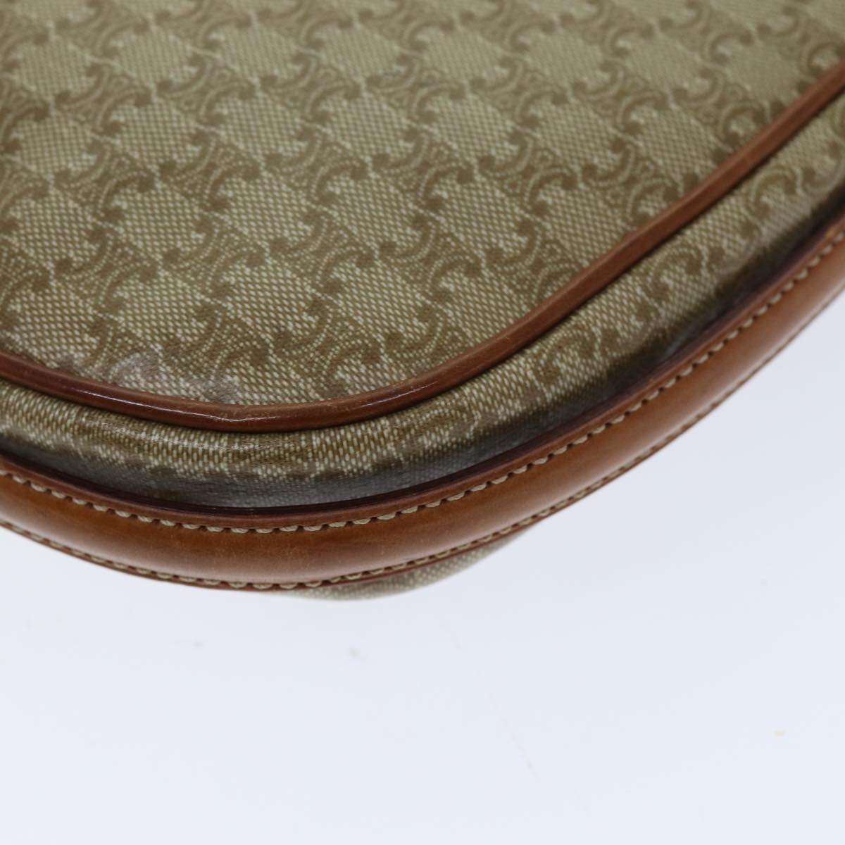 CELINE Macadam Canvas Shoulder Bag Beige Auth bs14377
