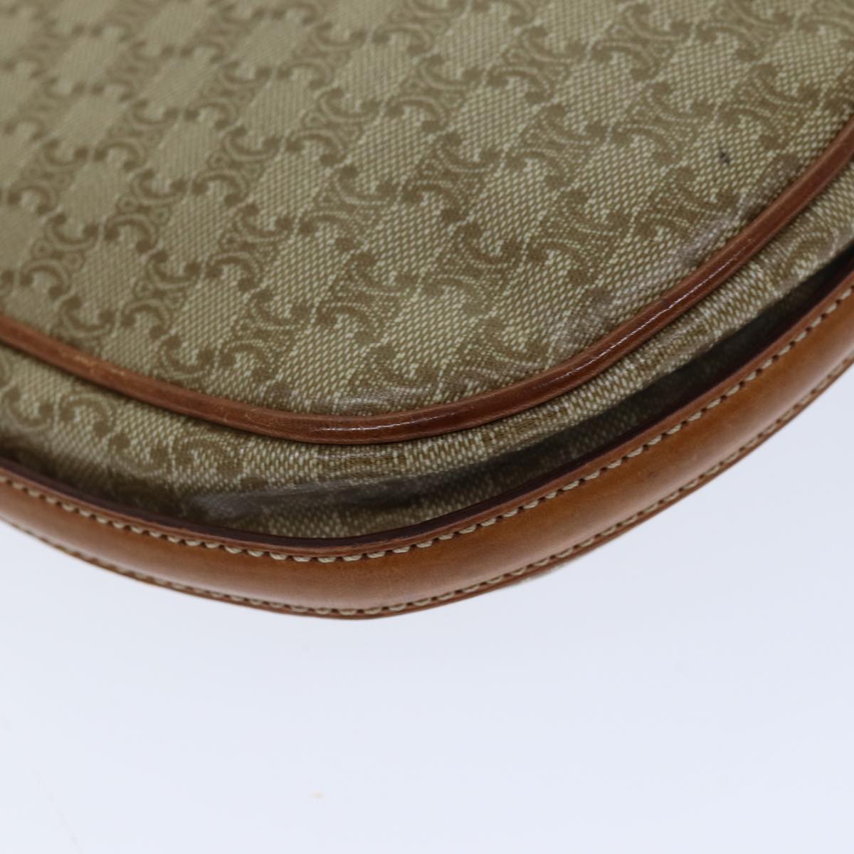 CELINE Macadam Canvas Shoulder Bag Beige Auth bs14377