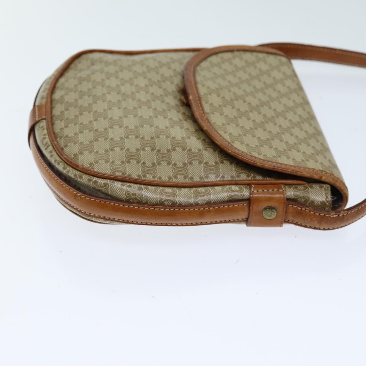 CELINE Macadam Canvas Shoulder Bag Beige Auth bs14377