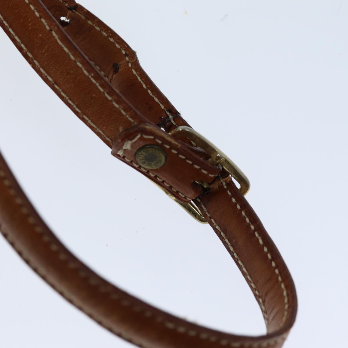 CELINE Macadam Canvas Shoulder Bag Beige Auth bs14377