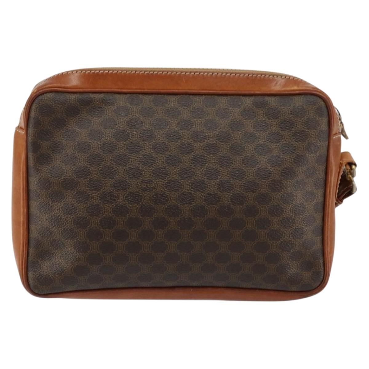 CELINE Macadam Canvas Clutch Bag PVC Brown Auth bs14536