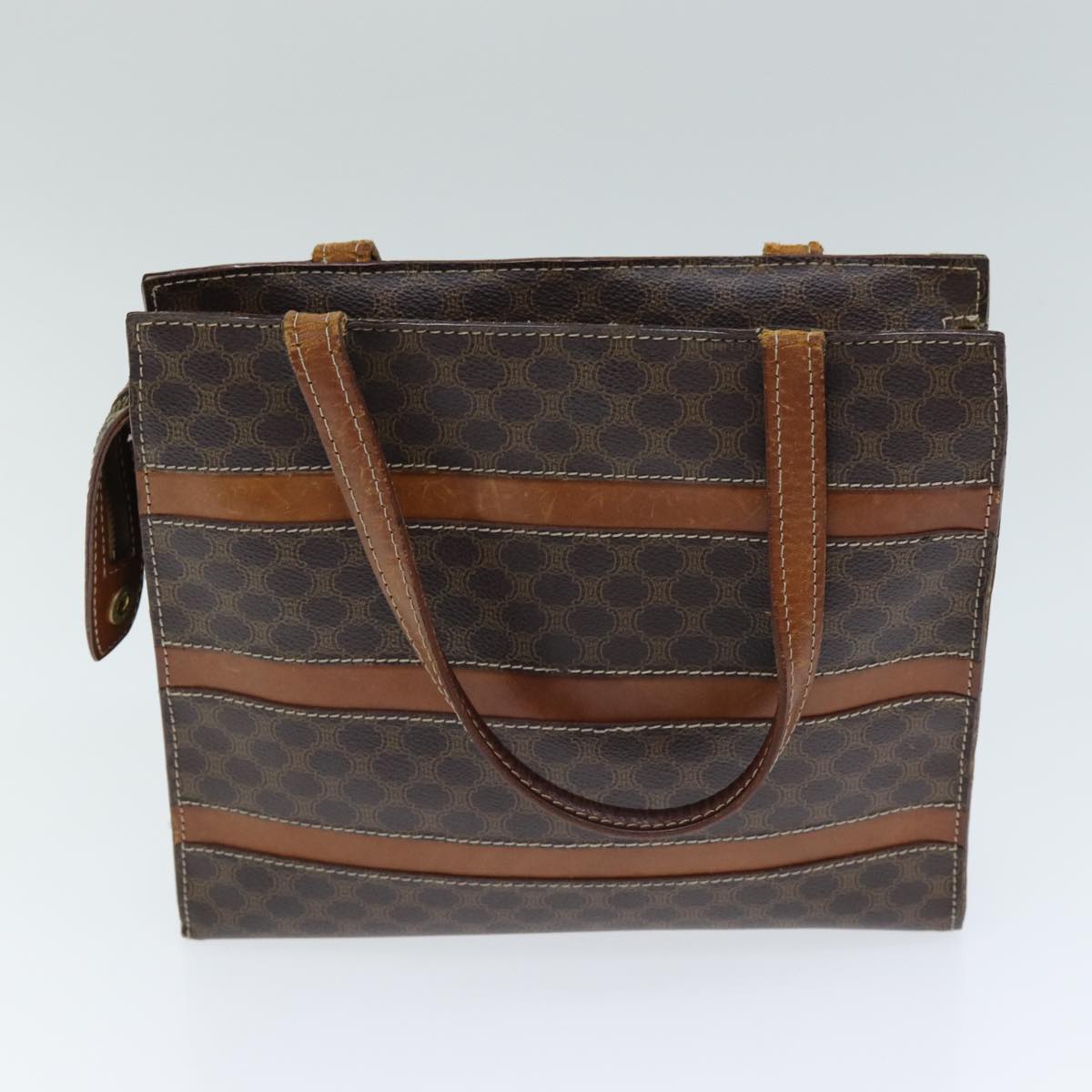 CELINE Macadam Canvas Hand Bag PVC Leather 4Set Brown Beige Auth bs14619