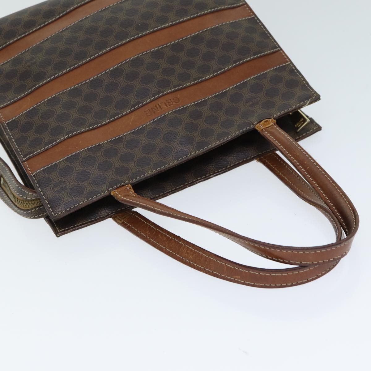 CELINE Macadam Canvas Hand Bag PVC Leather 4Set Brown Beige Auth bs14619