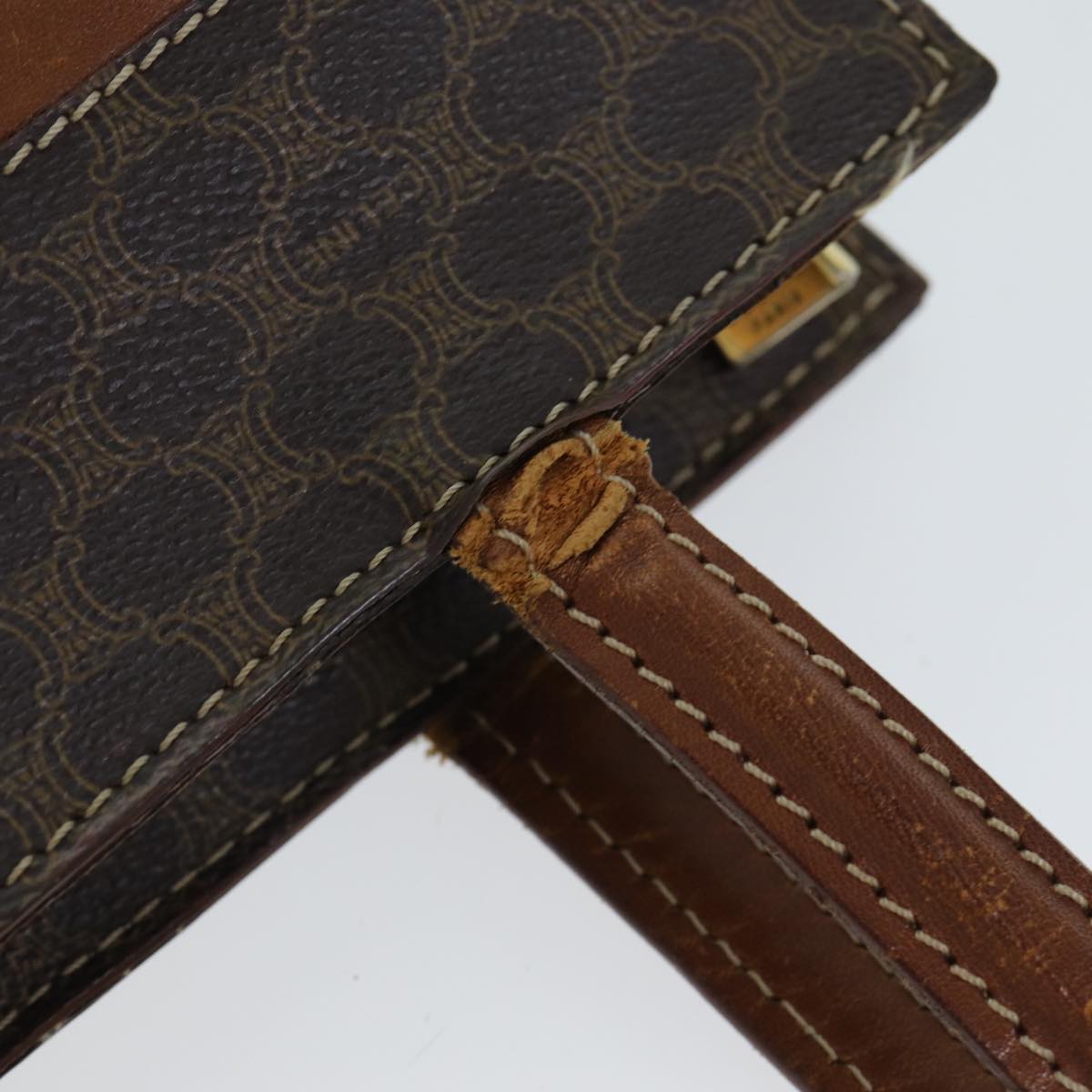 CELINE Macadam Canvas Hand Bag PVC Leather 4Set Brown Beige Auth bs14619