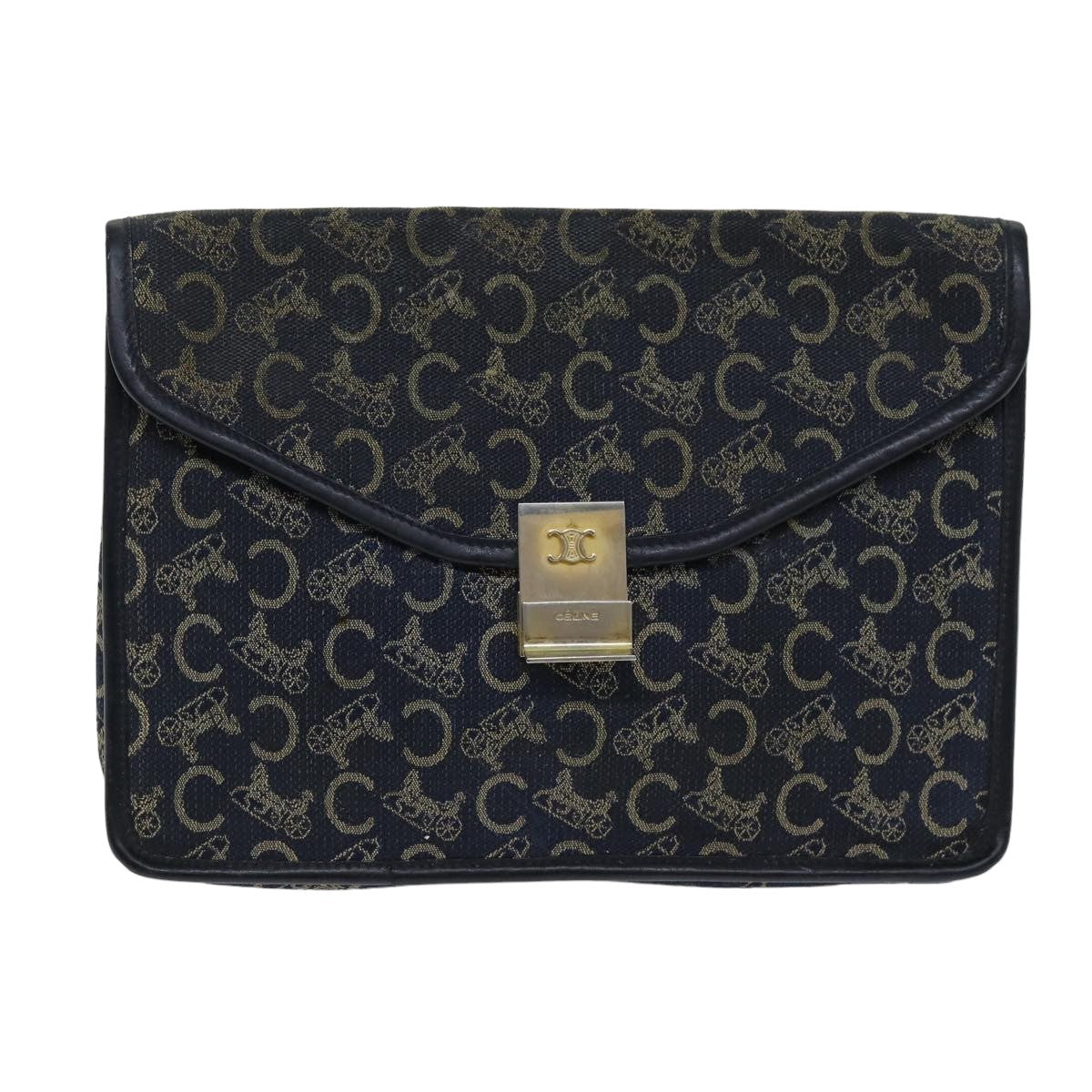 CELINE C Macadam Canvas Clutch Bag Navy Auth bs14643