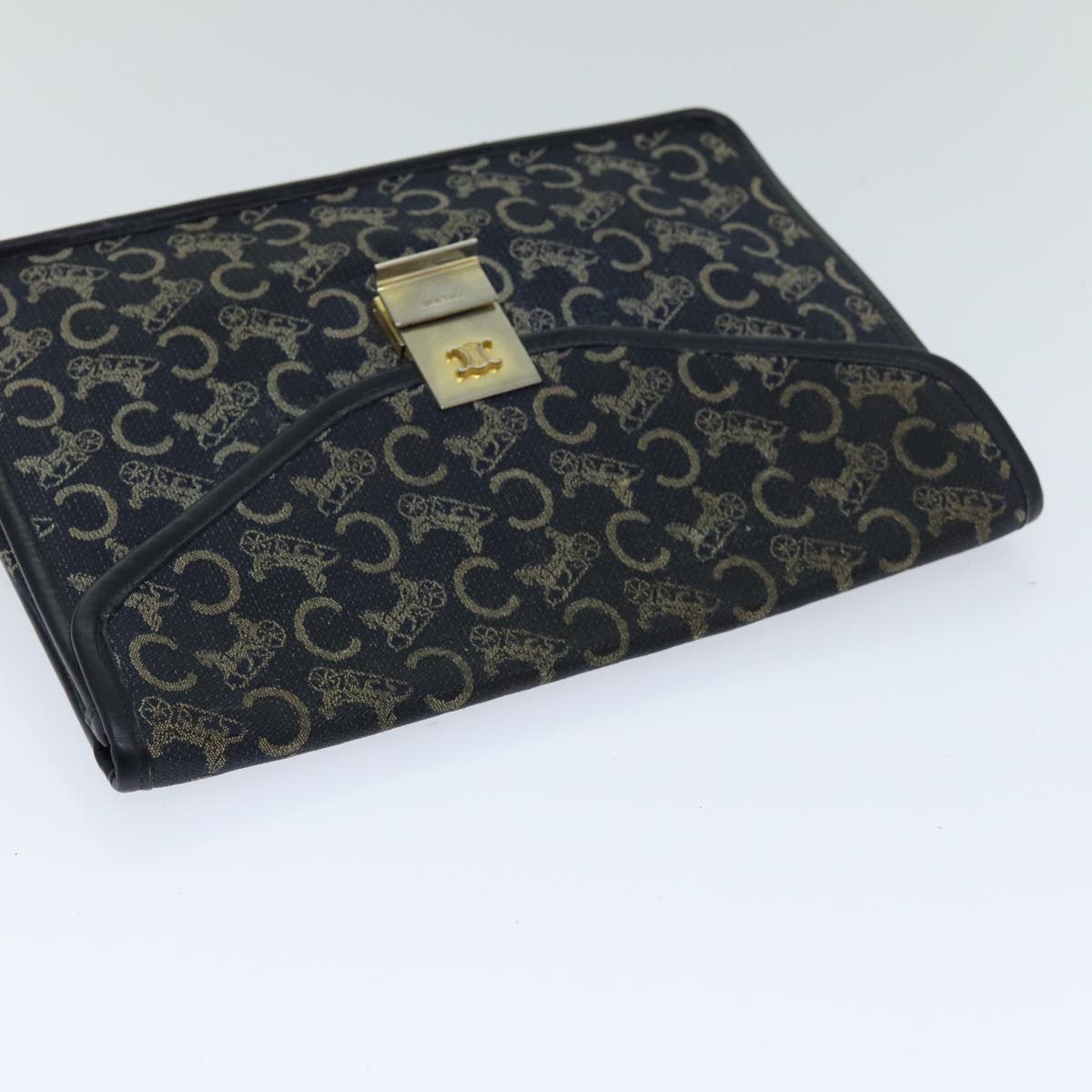 CELINE C Macadam Canvas Clutch Bag Navy Auth bs14643