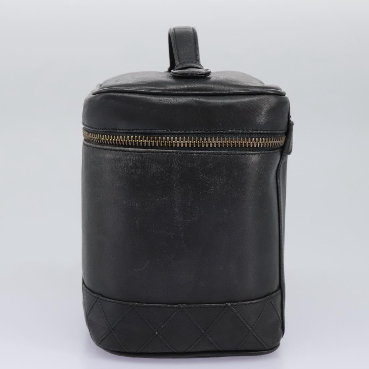 CHANEL Bicolole Vanity Cosmetic Pouch Leather Black CC Auth bs14966