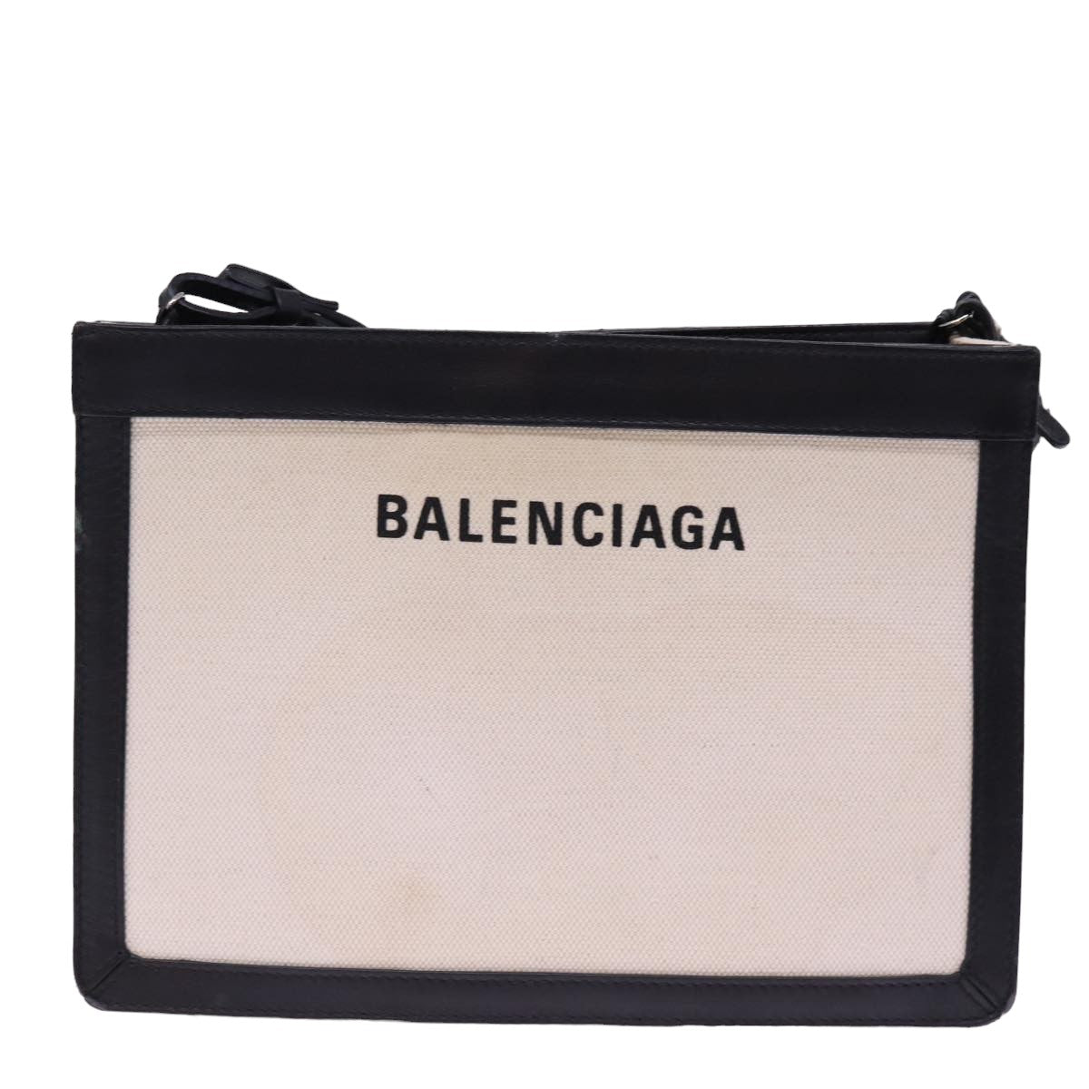 BALENCIAGA Navy Pochette Shoulder Bag Canvas Black White 339937 Auth bs14976
