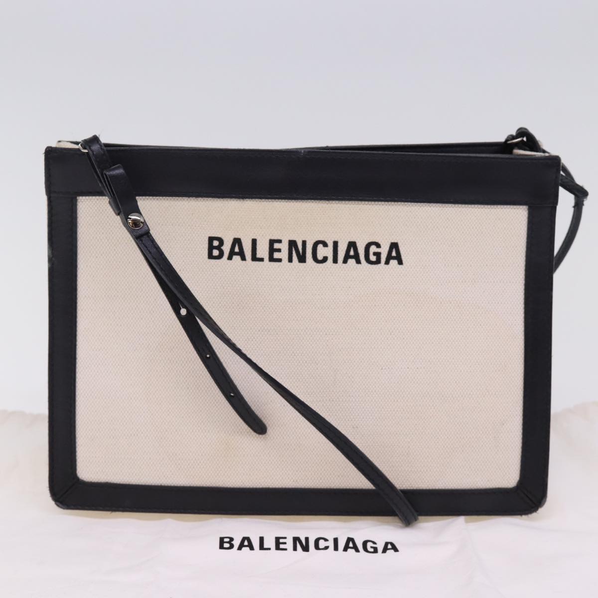 BALENCIAGA Navy Pochette Shoulder Bag Canvas Black White 339937 Auth bs14976