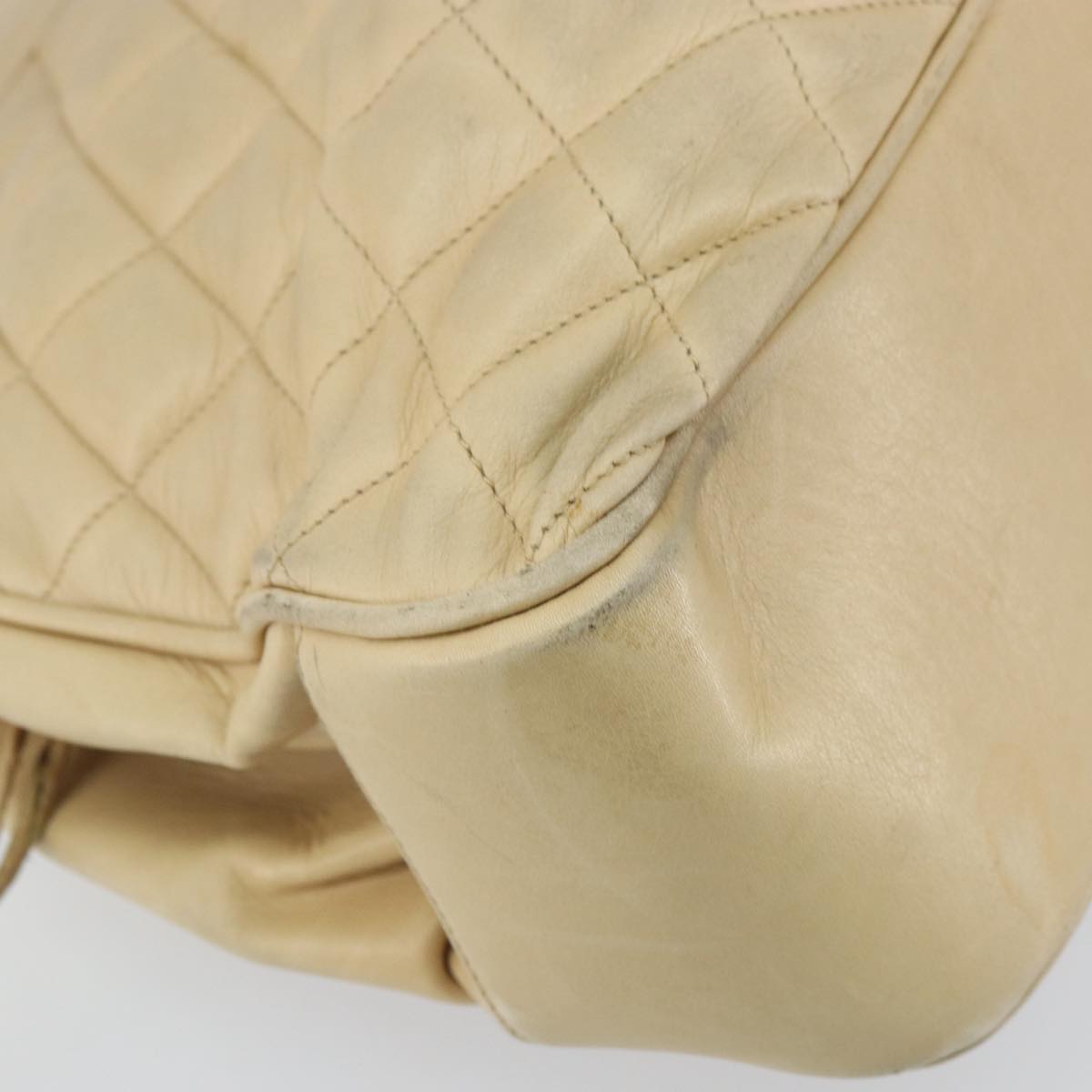 CHANEL Matelasse Chain Shoulder Bag Lamb Skin Beige CC Auth bs15118