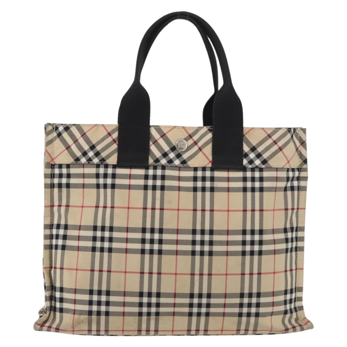 BURBERRY Nova Check Blue Label Hand Bag Nylon Beige Auth bs15174