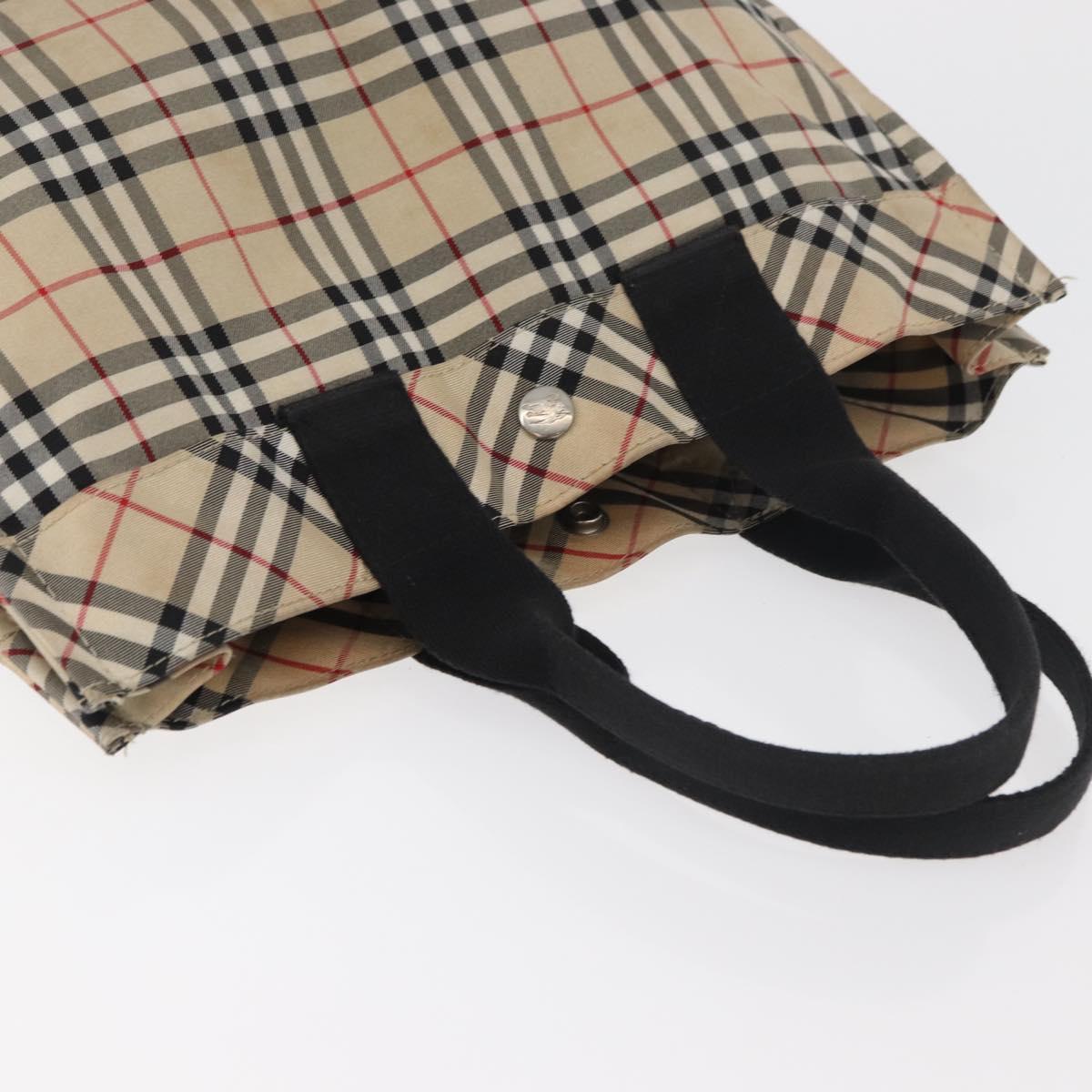 BURBERRY Nova Check Blue Label Hand Bag Nylon Beige Auth bs15174