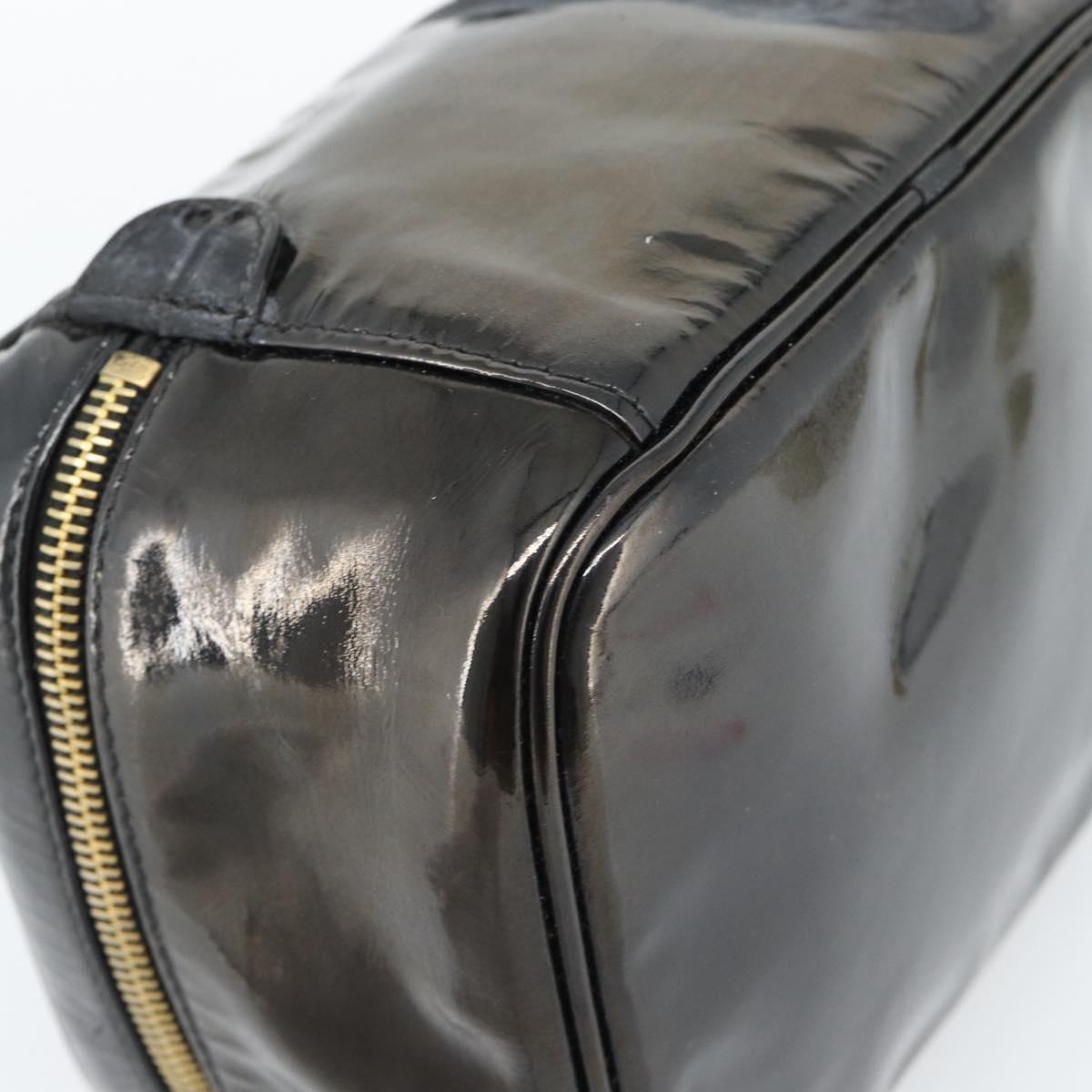 CHANEL Vanity Cosmetic Pouch Patent leather Black CC Auth bs15339