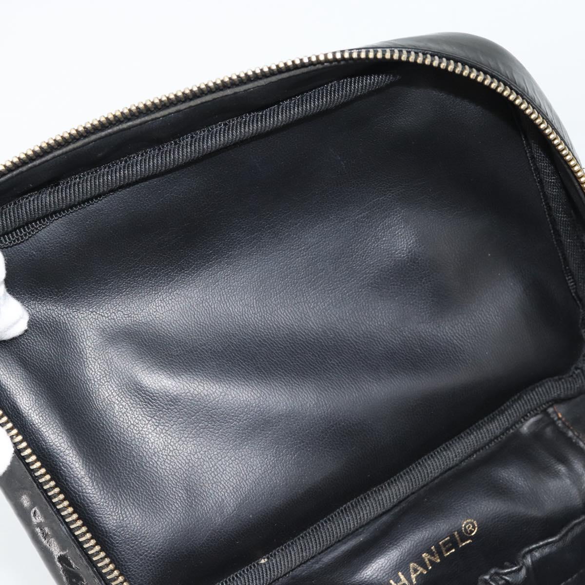 CHANEL Vanity Cosmetic Pouch Patent leather Black CC Auth bs15339