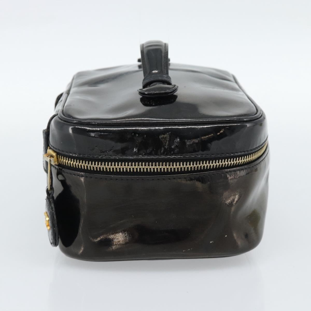 CHANEL Vanity Cosmetic Pouch Patent leather Black CC Auth bs15339