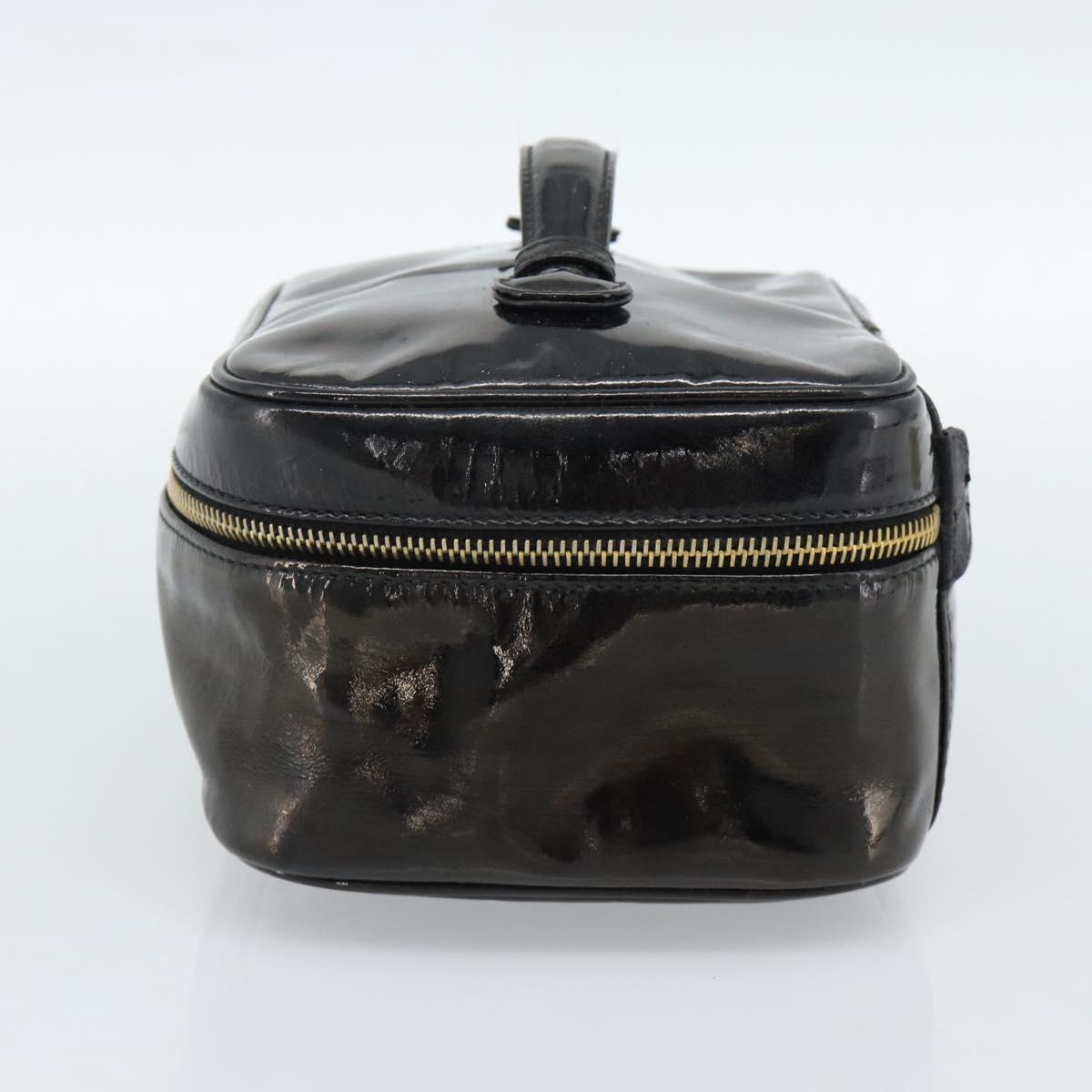 CHANEL Vanity Cosmetic Pouch Patent leather Black CC Auth bs15339