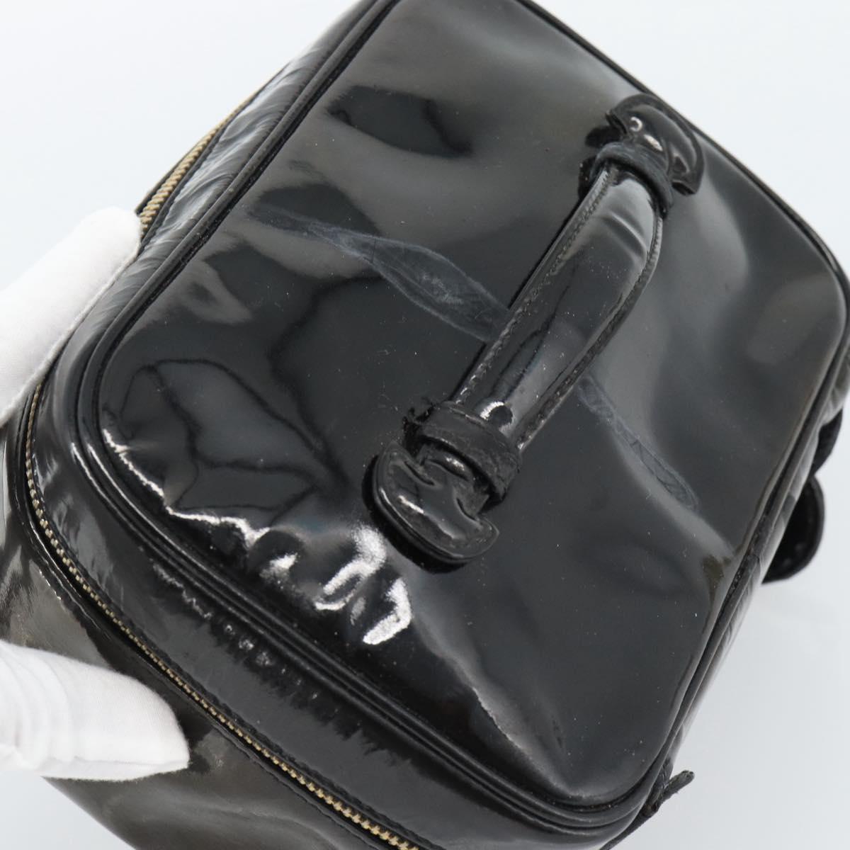 CHANEL Vanity Cosmetic Pouch Patent leather Black CC Auth bs15339