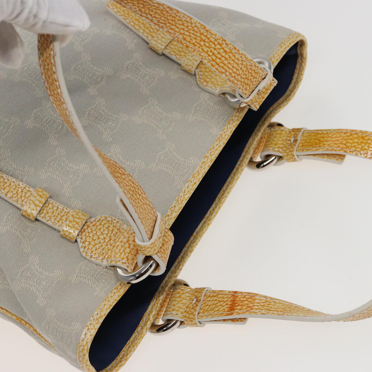 CELINE Macadam Canvas Tote Bag Yellow Light Blue Auth bs15626V