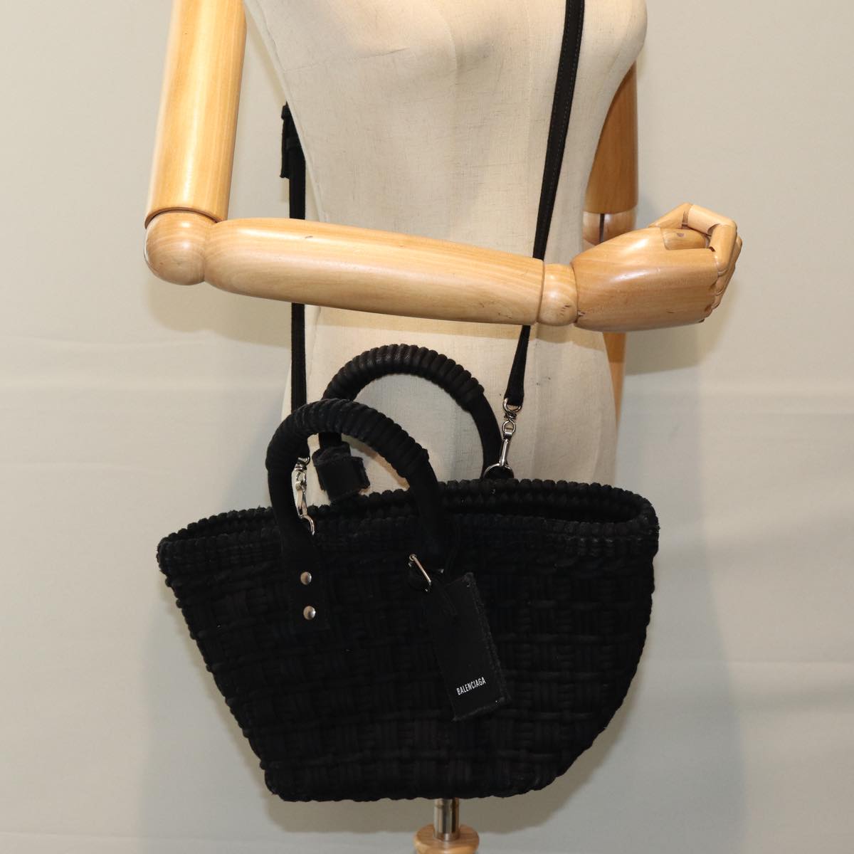 BALENCIAGA Bistro Hand Bag Canvas 2way Black 671342 Auth bs15695V