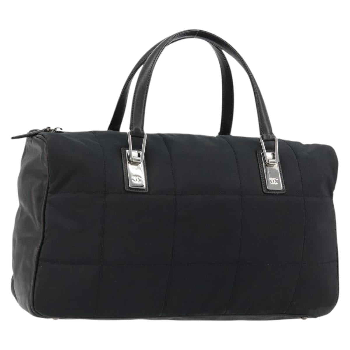 CHANEL Choco Bar Hand Bag Nylon Black Silver CC Auth bs15702