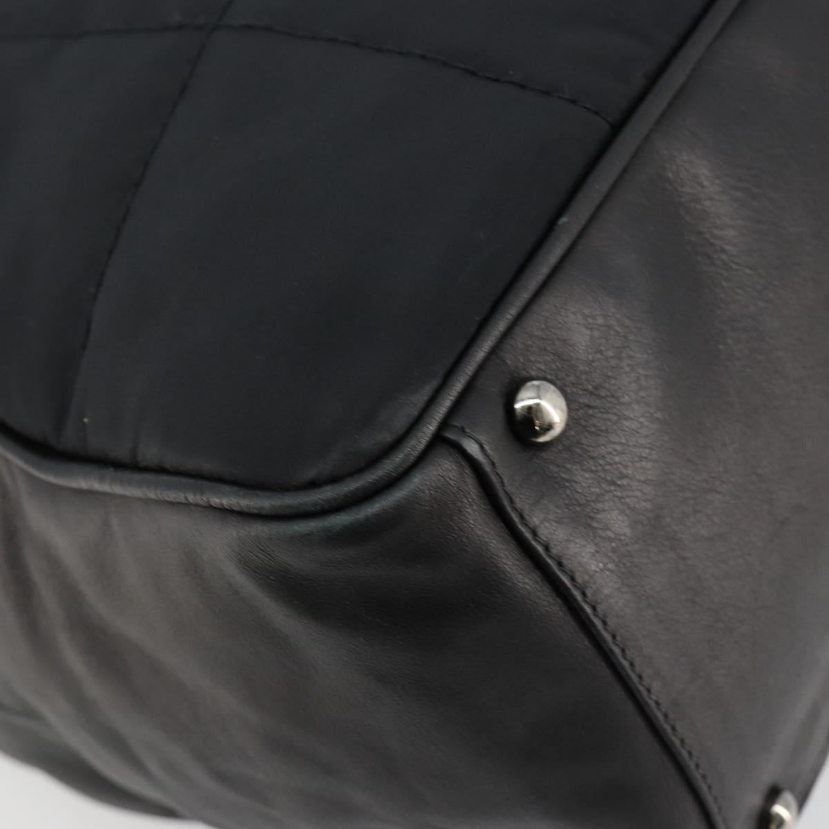 CHANEL Choco Bar Hand Bag Nylon Black Silver CC Auth bs15702