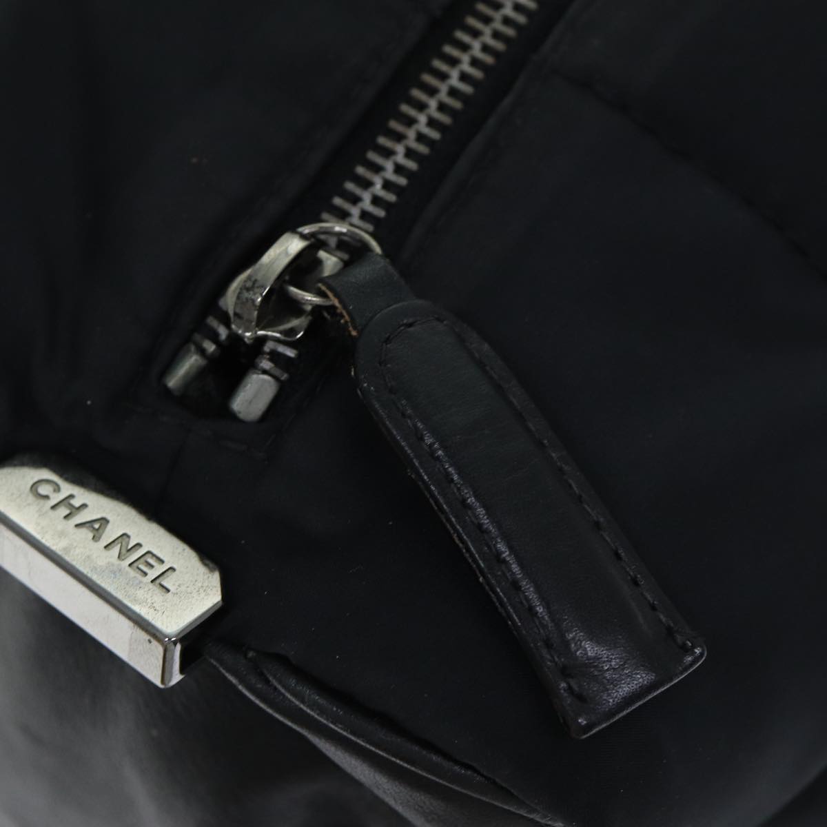 CHANEL Choco Bar Hand Bag Nylon Black Silver CC Auth bs15702