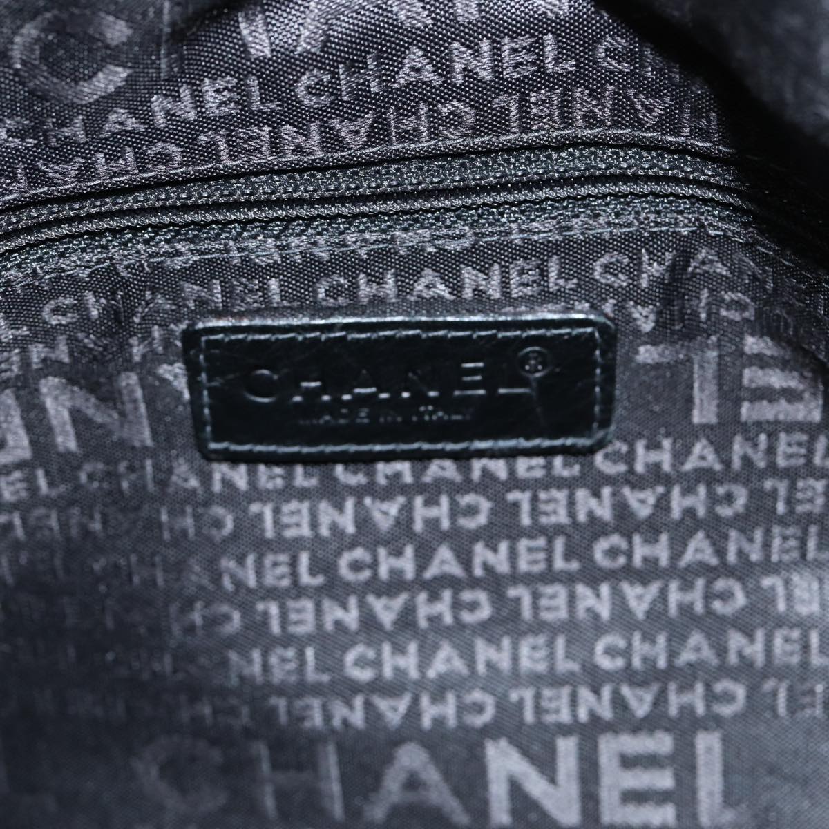 CHANEL Choco Bar Hand Bag Nylon Black Silver CC Auth bs15702